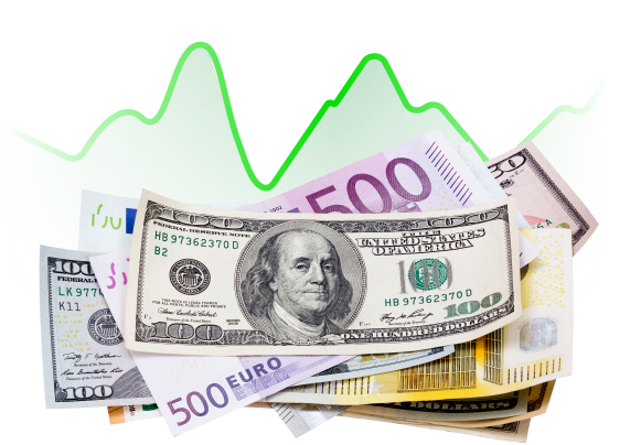 Banknoty dolarowe i euro